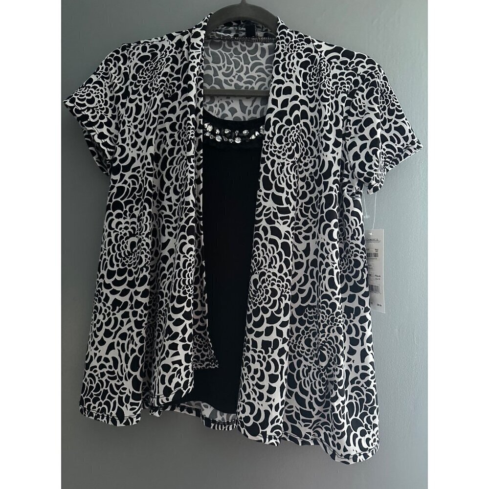 Elementz Blouse NWT sz PS Black Layered Animal Print Top Lagenlook Office Career